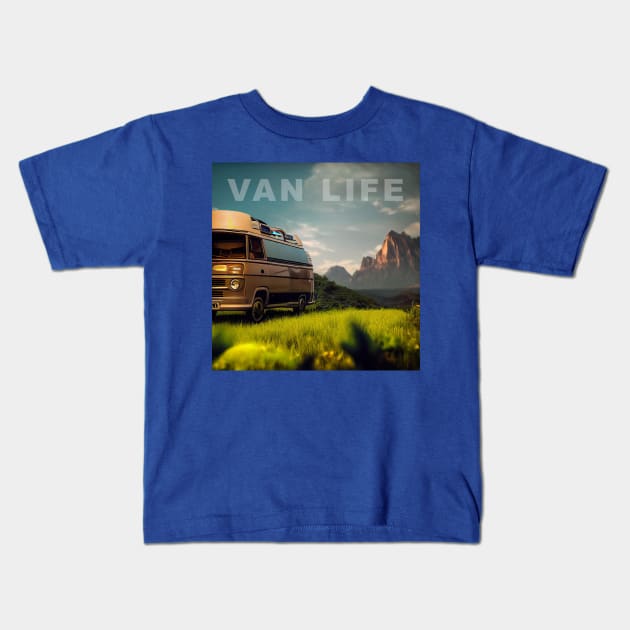 Van Life Camper RV Outdoors in Nature Kids T-Shirt by Grassroots Green